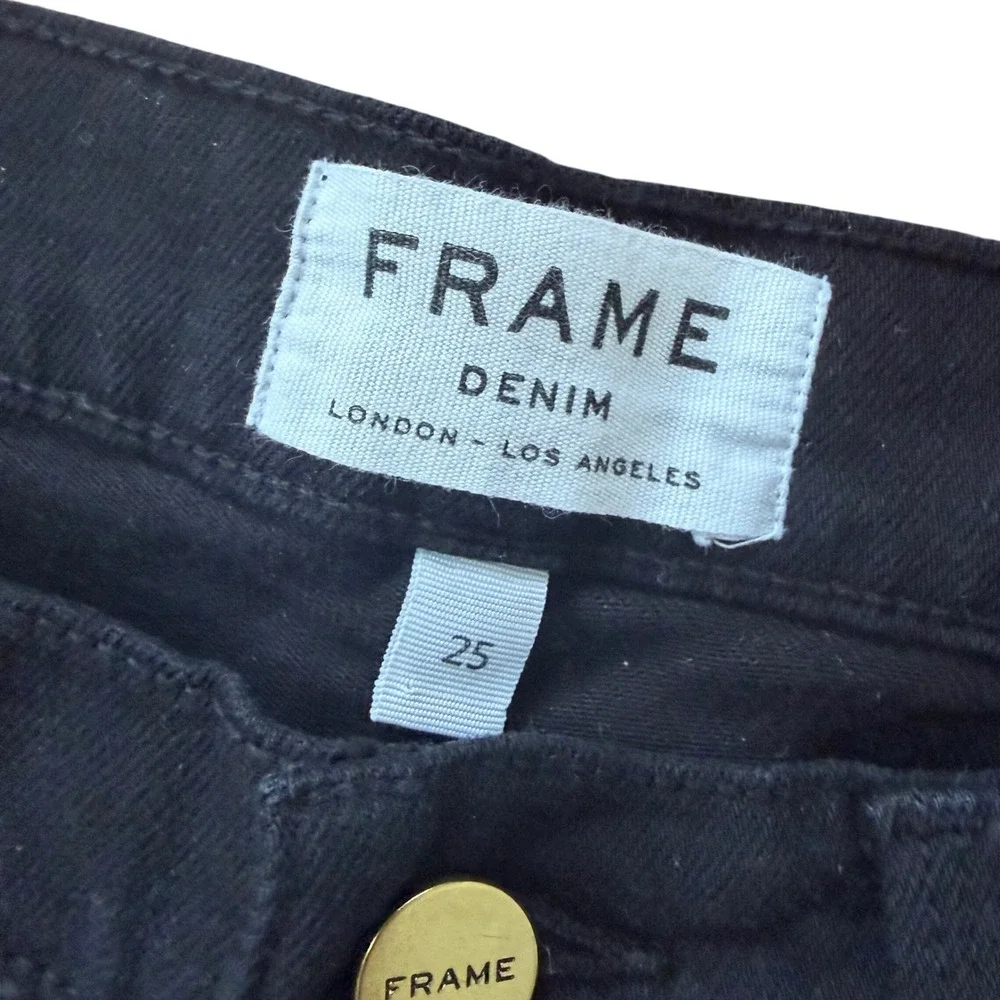 Frame Denim Le Cutoff Noir Black Cuffed Jean‎ Shorts Size 25 Minimalist Classic